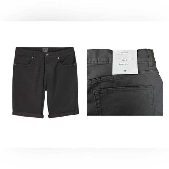 NWT, H&M, Men's Slim Fit Cotton Twisted Shorts, Size 31, Dark Gray - Picture 2 of 10